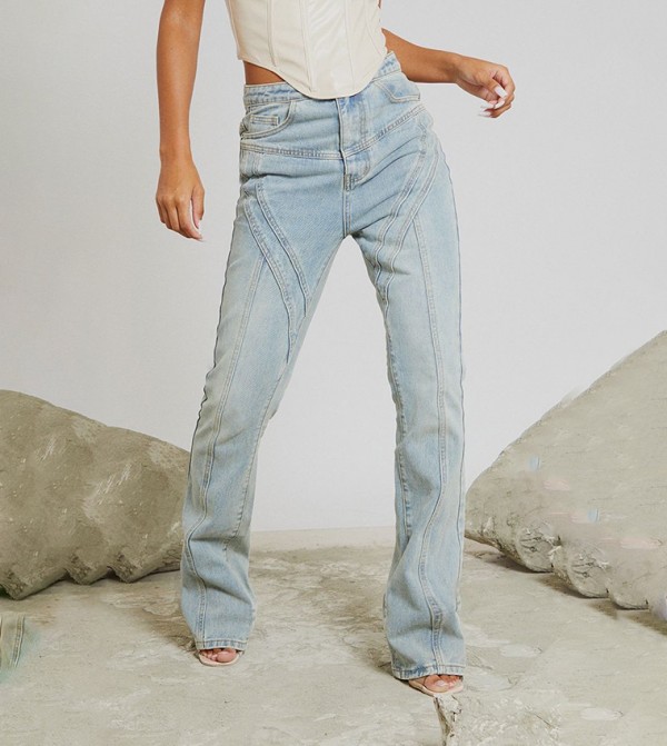 Vintage Washed Seam Detail Straight Fit Jeans