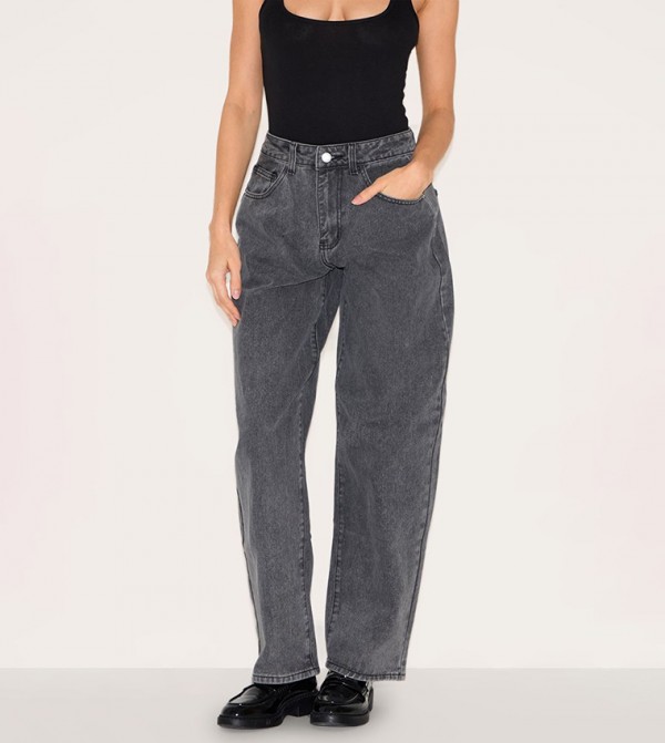 Washed Dipped Back Waistband Boyfriend Jeans