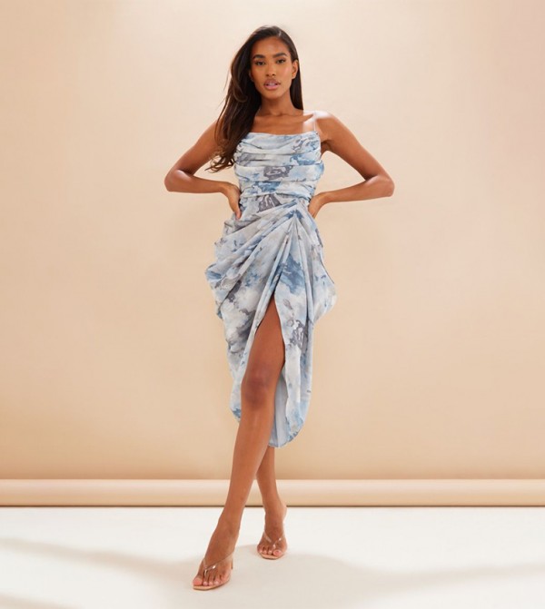 Draped Midi Dress Pretty Little Thing Dress Sizes Dresses Multi