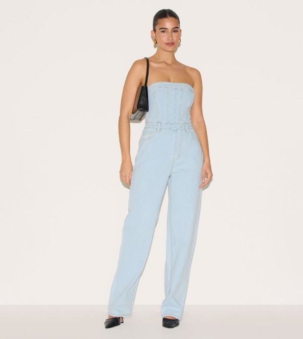 Washed Bandeau Denim Jumpsuit