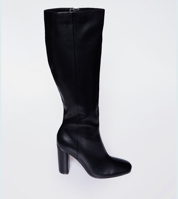 PU Block Heel Knee High Boots