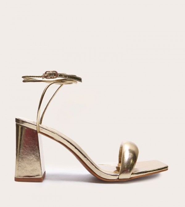 PU Square Toe Quilted Block Heel Sandals