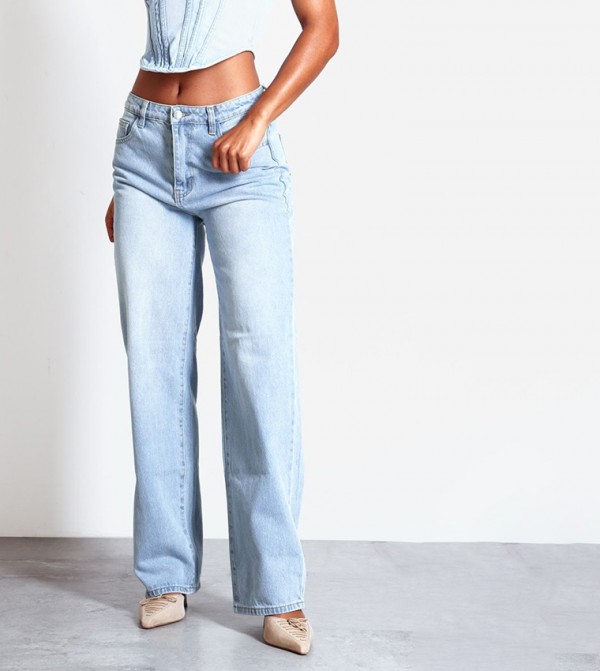 Wash Mid Rise Straight Fit Jeans