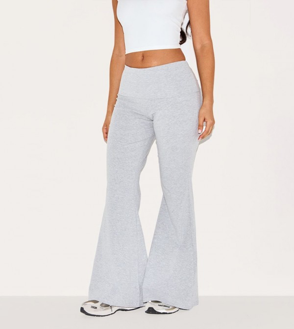 Petite Marl Fold Detail Flared Trousers