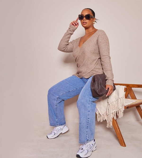 Curve Ribbed Soft Knit Wrap Sweater