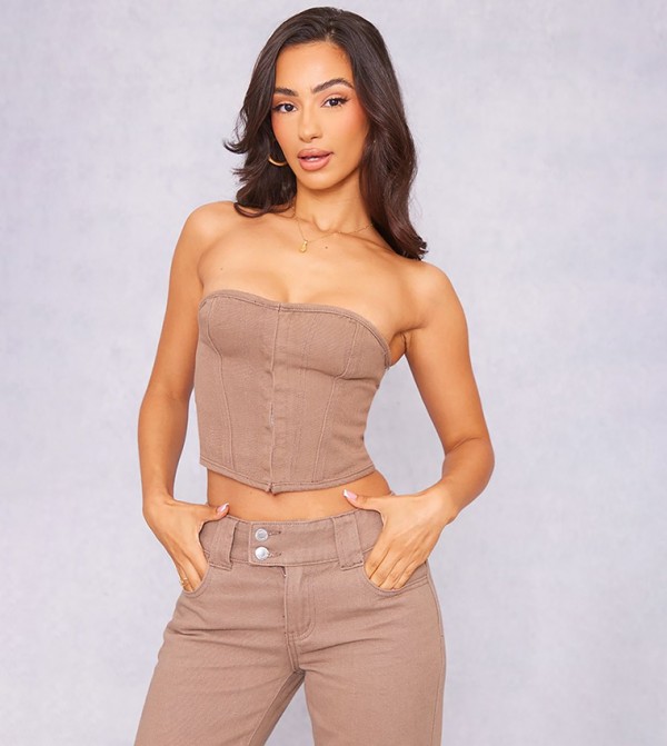 Petite Washed Denim Hook and Eye Corset Top