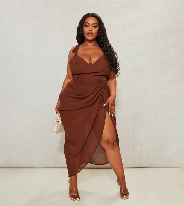 Curve Underwire Detail Draped Midi Dress