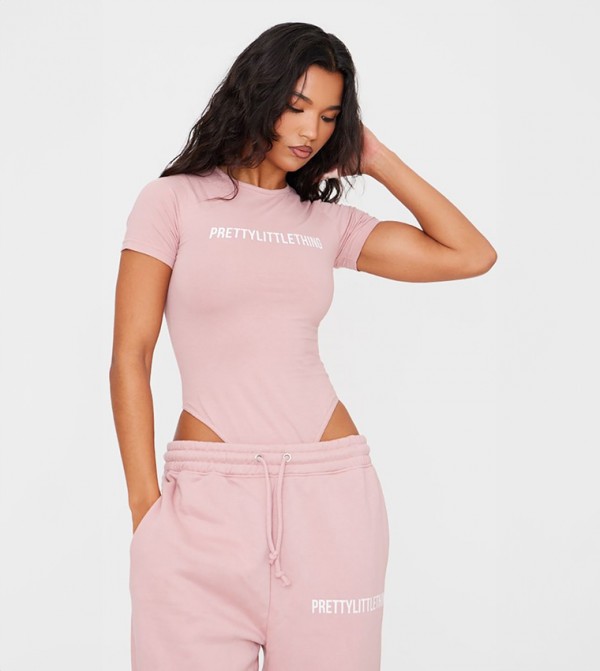 Logo Printed Short Sleeves Bodysuit Top