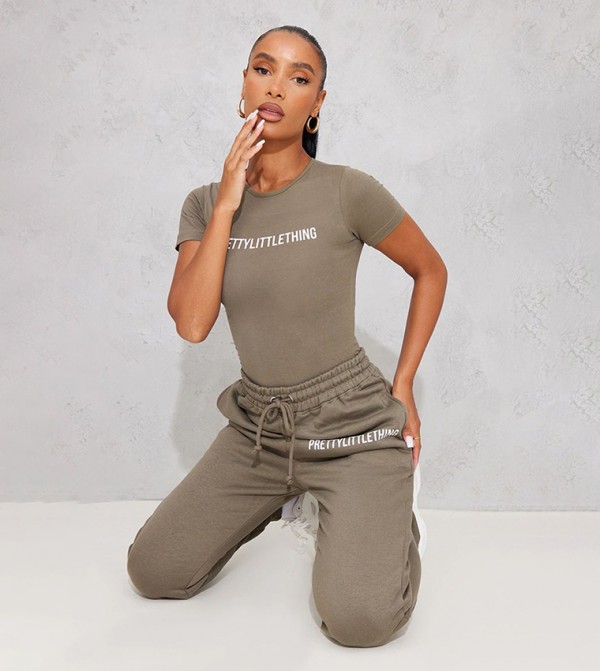 Logo Printed Short Sleeves Bodysuit Top