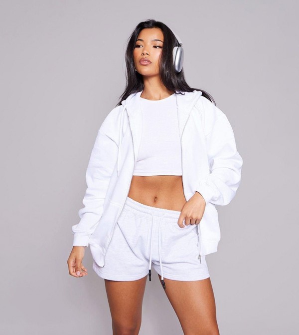 Solid Oversized Zip-Through Hooded Jacket