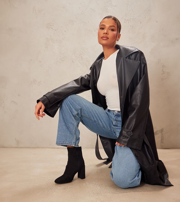 Faux Suede Wide Fit Almond Toe Heeled Ankle Boots