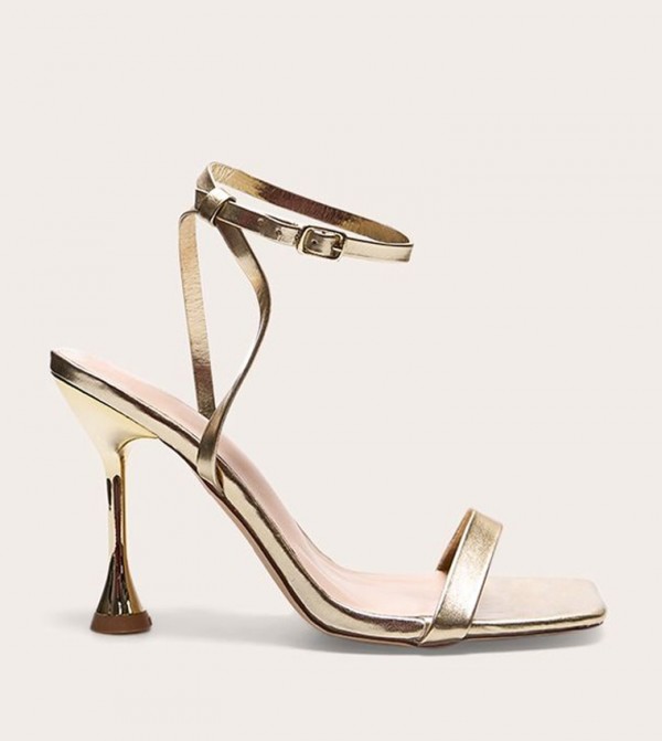 PU Square Toe Ankle Buckle Heel Sandals
