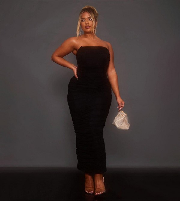 Shape Mesh Corset Strapless Maxi Dress