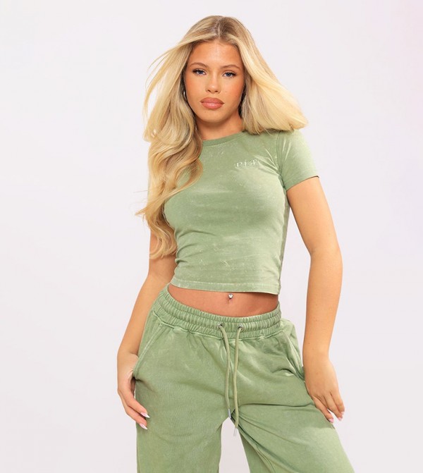 Washed Cotton Longline Fitted Cropped T-Shirt