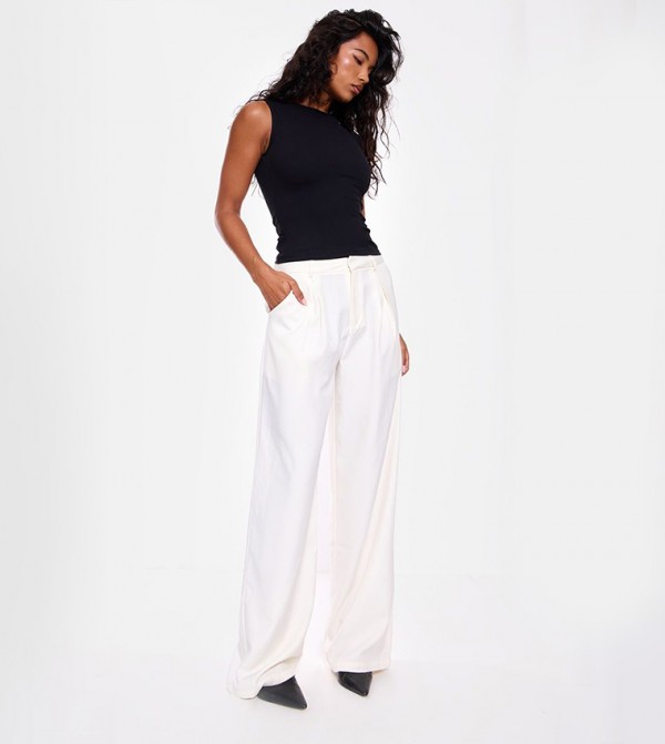 Structured Woven Tailored Wide Leg Trousers