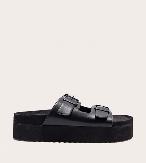 PU Double Buckle Strap Chunky Platform Sandals