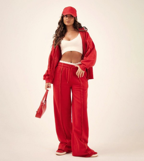 Solid Oversized Wide Leg Seam Detail Sweatpants