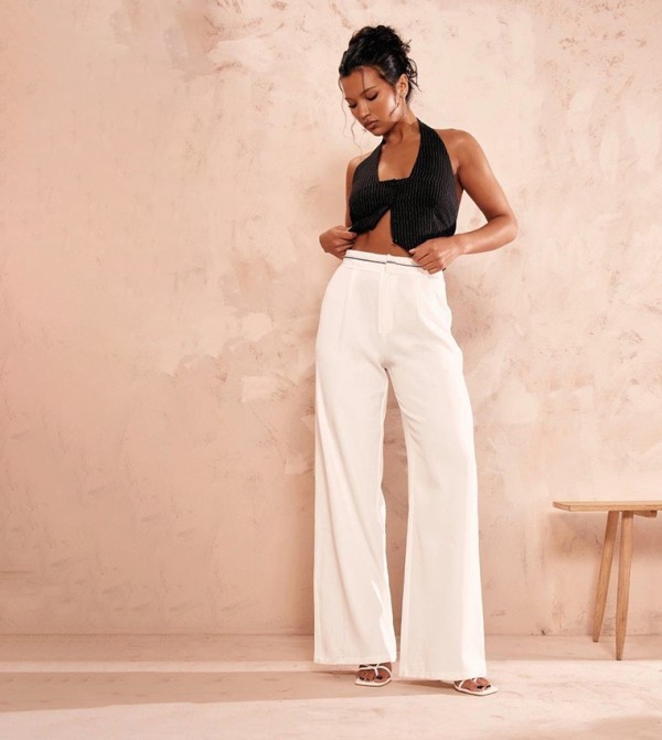 Fold Over Waistband Tailored Trousers