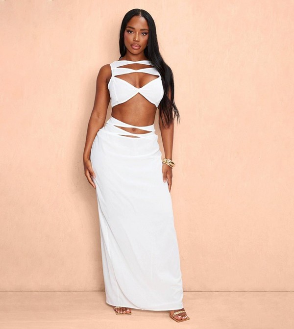 Shape Chiffon Cut-Out Front Sleeveless Maxi Dress