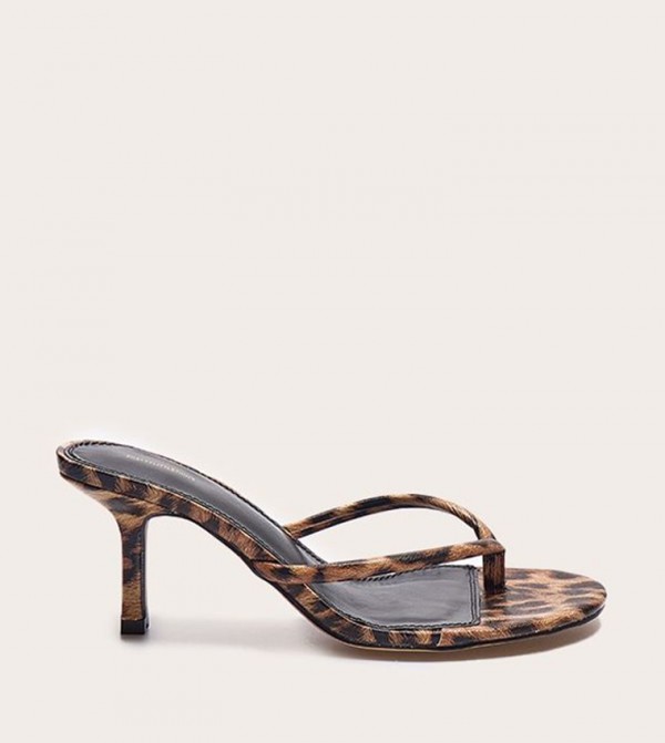 Leopard Print PU Round Toe Heel Sandals