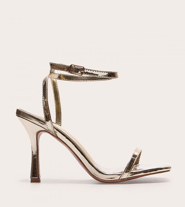 PU Square Toe Barely There Heel Sandals