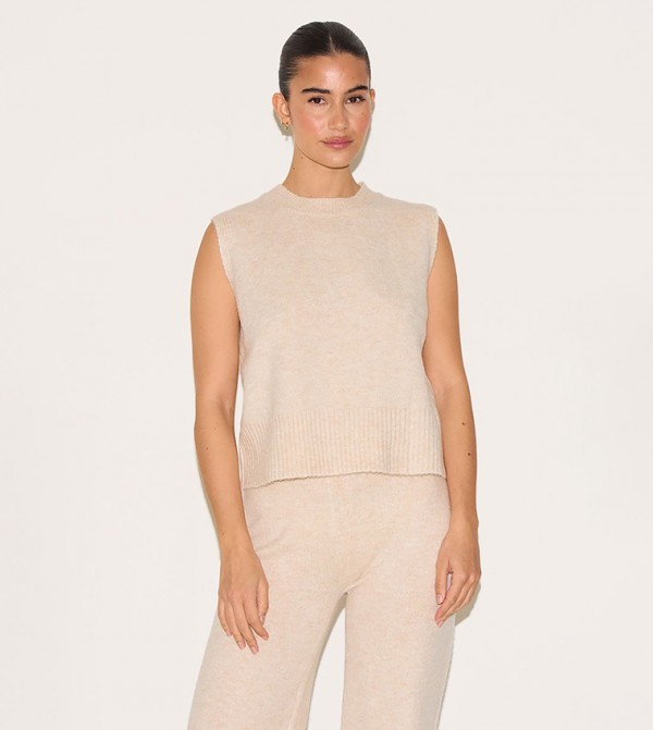 Oatmeal Marl Soft Knit Sleeveless Top