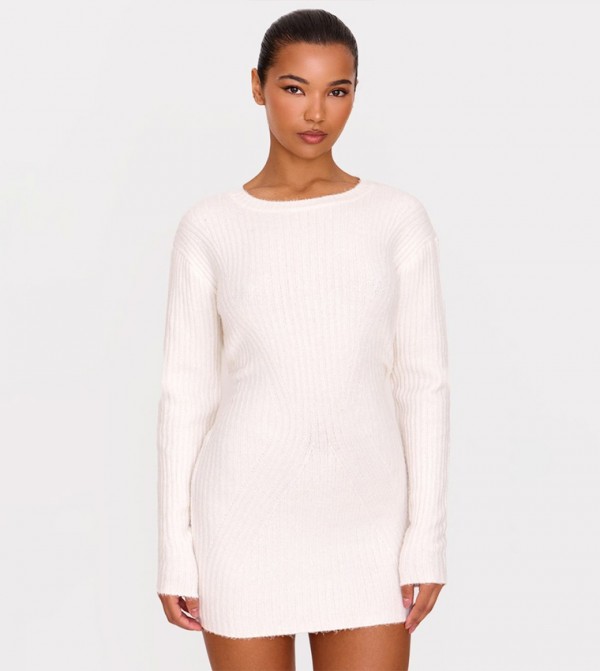 Ribbed Long Sleeves Knit Mini Dress