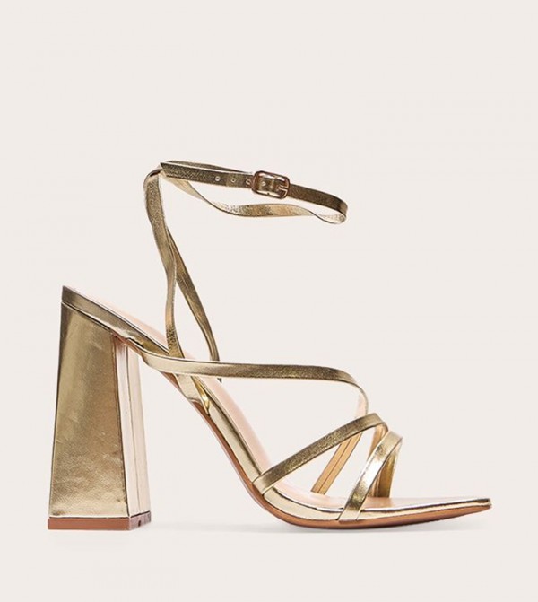 PU Square Toe Strappy Block Heel Sandals