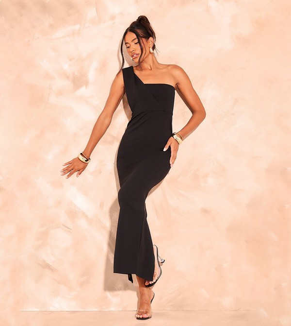 Solid One Shoulder Maxi Dress