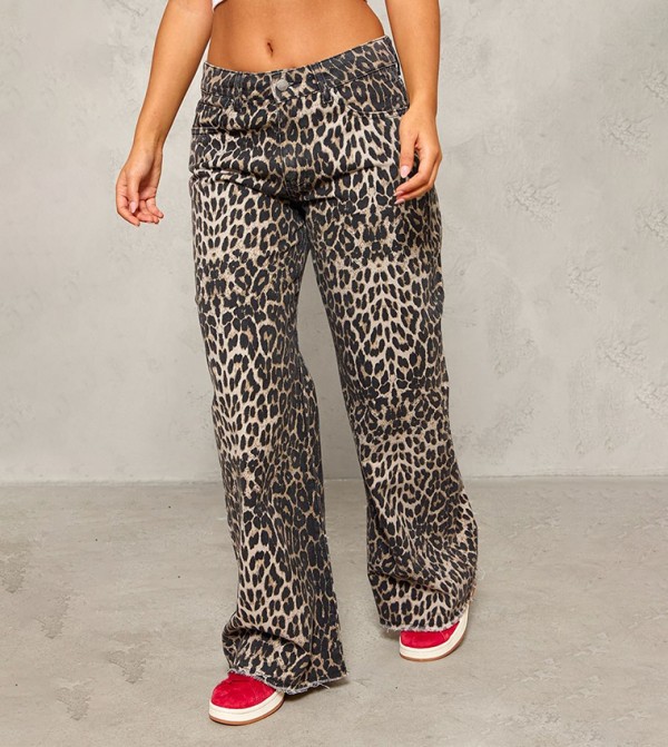 Petite Leopard Print Wide Leg Jeans