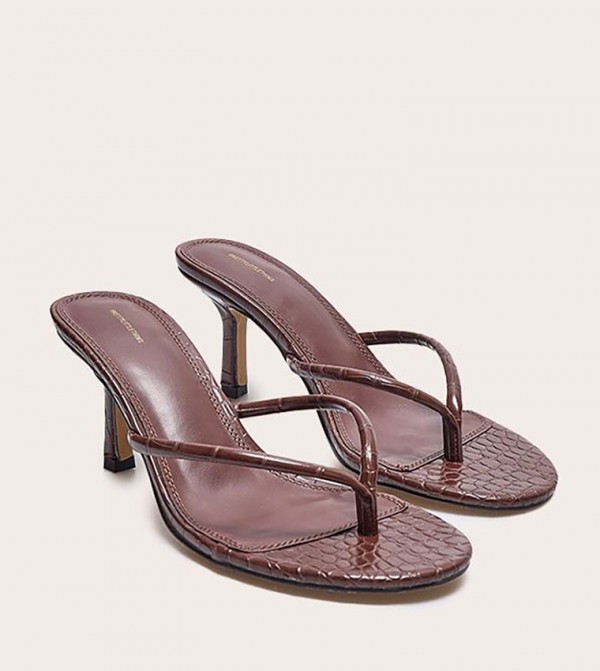 Croc PU Round Toe Heeled Sandals