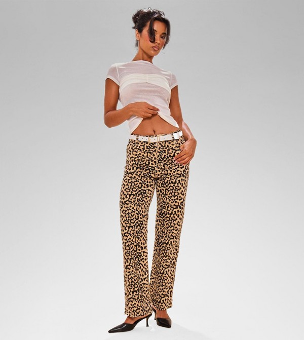 Leopard Print Straight Fit Jeans
