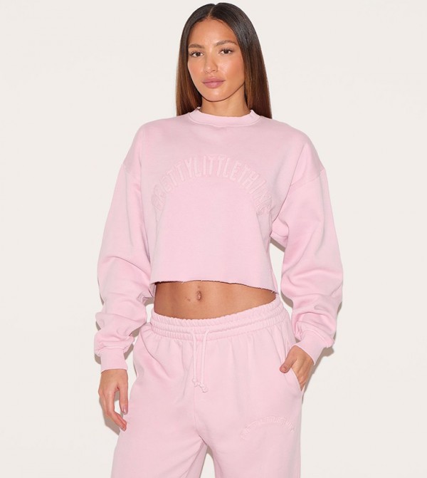 Tall Washed Distressed Varsity Cropped Sweatshirt