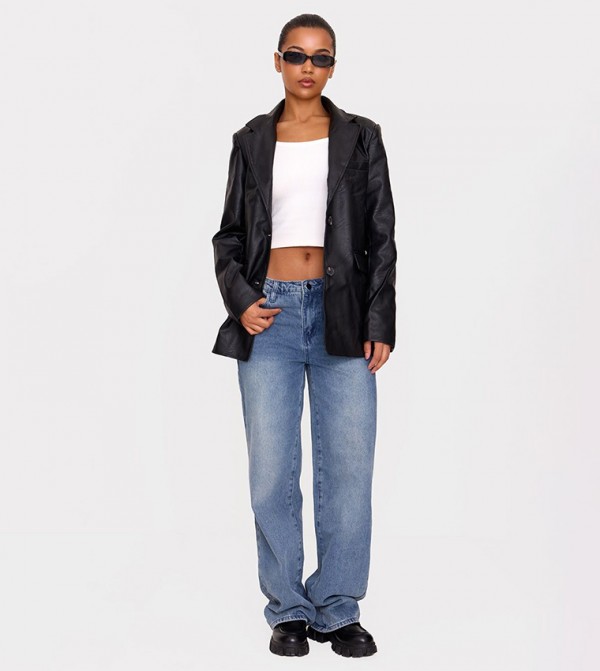 Textured Faux Leather Blazer