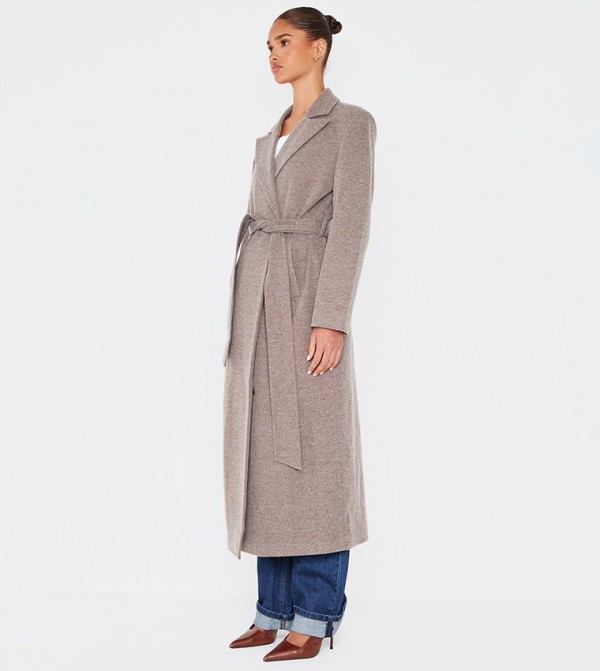 Herringbone Self Tie Maxi Coat