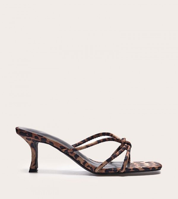 Leopard Satin Square Toe Knotted Heel Sandals