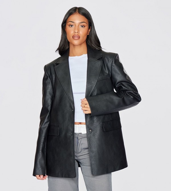 Tall Textured Faux Leather Blazer