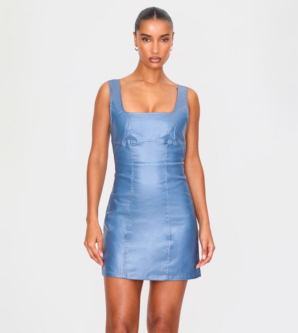 Cut-Out Back Coated Denim Mini Dress