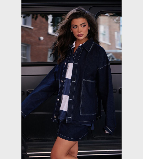 قميص دنيم بدرزات وجيب 