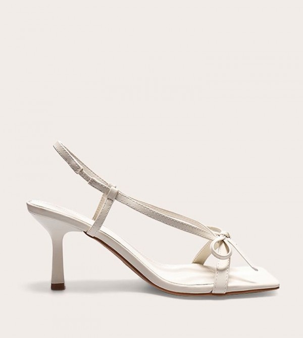 PU Square Toe Bow Slingback Heel Sandals