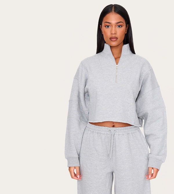 Tall Half Zip High Neck Crop Sweatshirt
