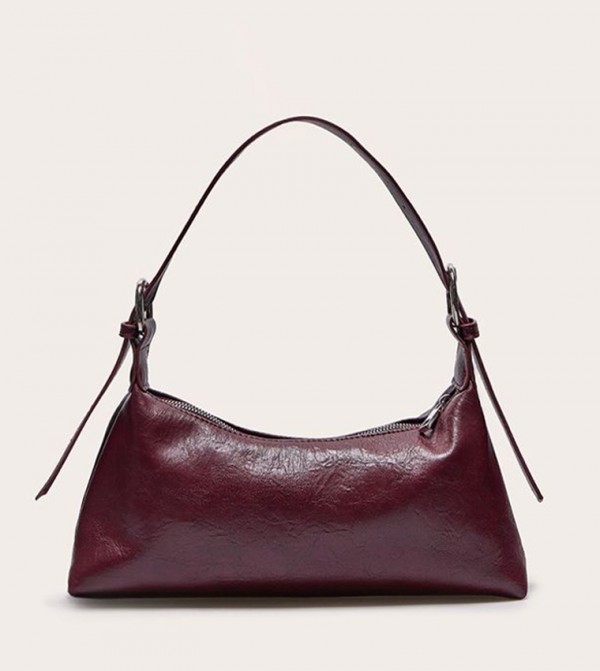 Crinkle PU Buckle Detail Shoulder Bag