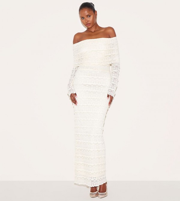 Textured Off Shoulder Maxi Dress