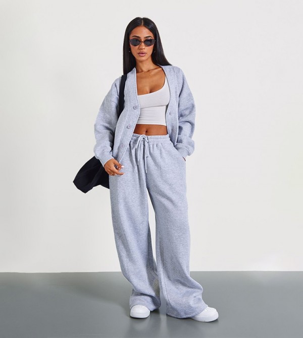 Petite Marl Drawstring Waist Wide Leg Sweatpants