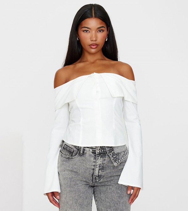 Bardot Foldover Long Sleeves Top