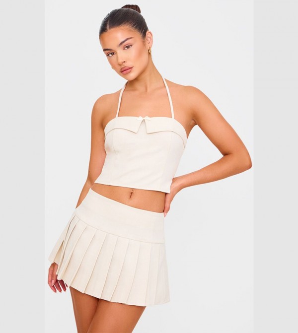 Bow Detail Tie Neck Halterneck Crop Top