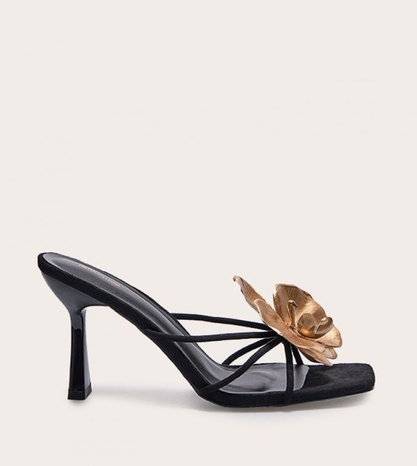 Appliqued Square Toe Heeled Sandals