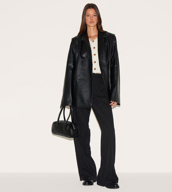 Distressed Faux Leather Blazer