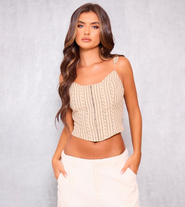 Striped Invisible Strap Detail Corset Top