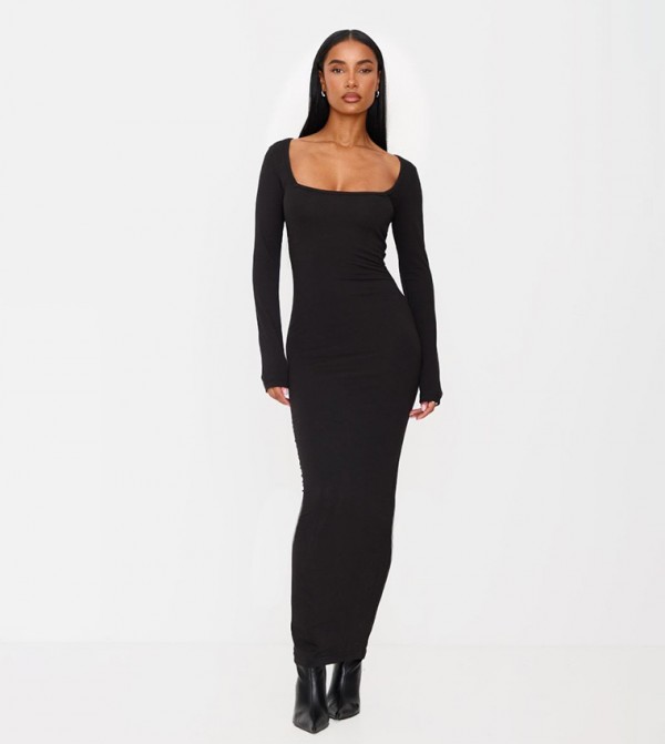 Solid Long Sleeves Maxi Dress